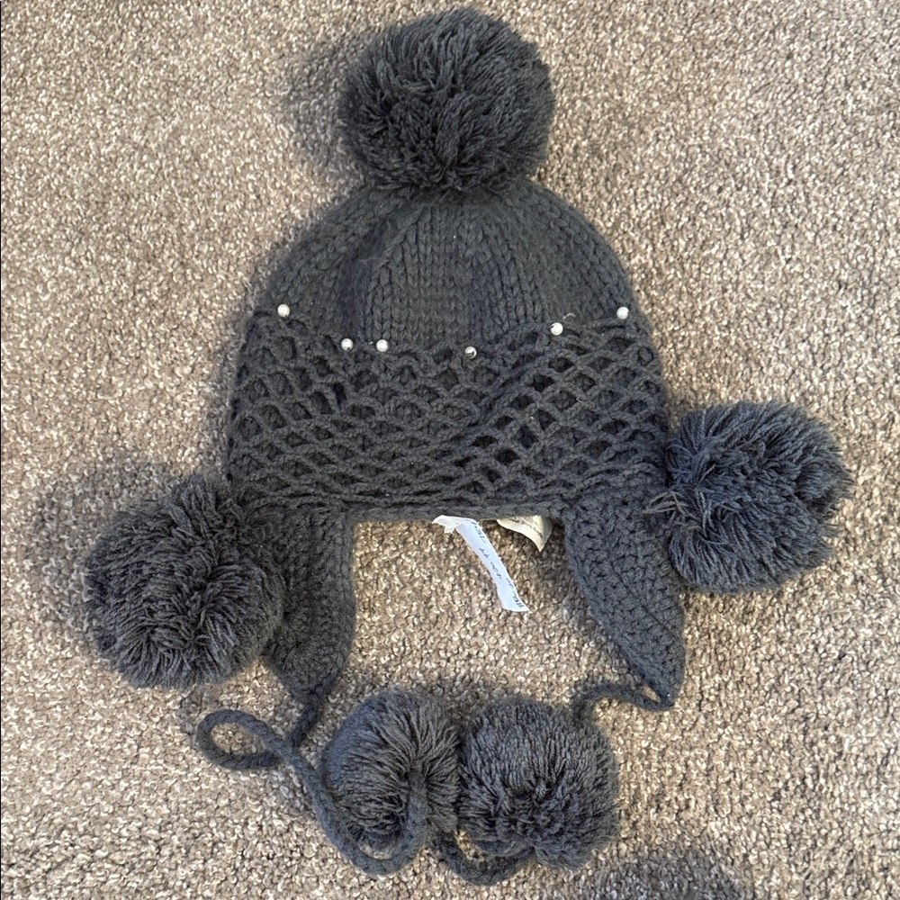 Cozy Gray Knit Pom-Pom Hat for Kids